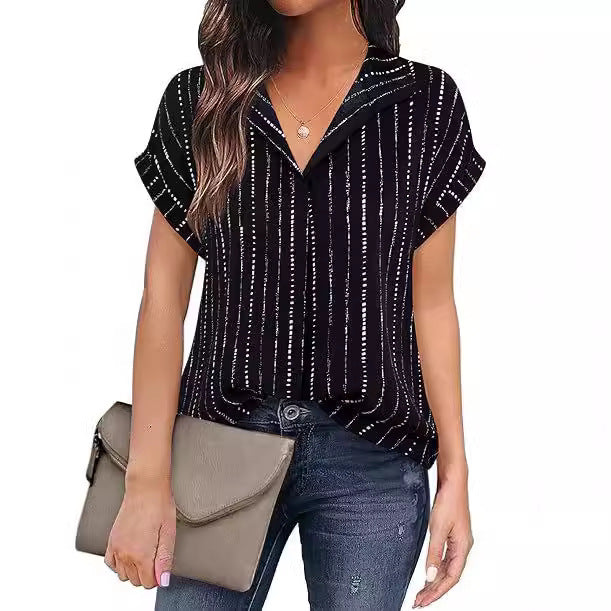 Striped Black Short-Sleeve Top – Trendy Fluorescent Accents