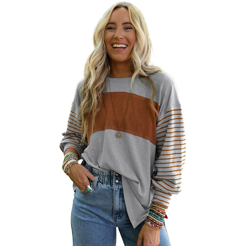 Women's Colorblock Striped Casual Long-Sleeve Hoodie