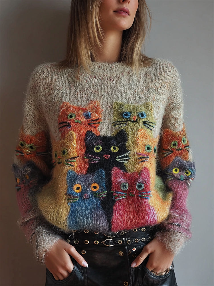 Womens Crew-neck Sweatshirt with 3d Digital Print on Coarse Needle Fabric