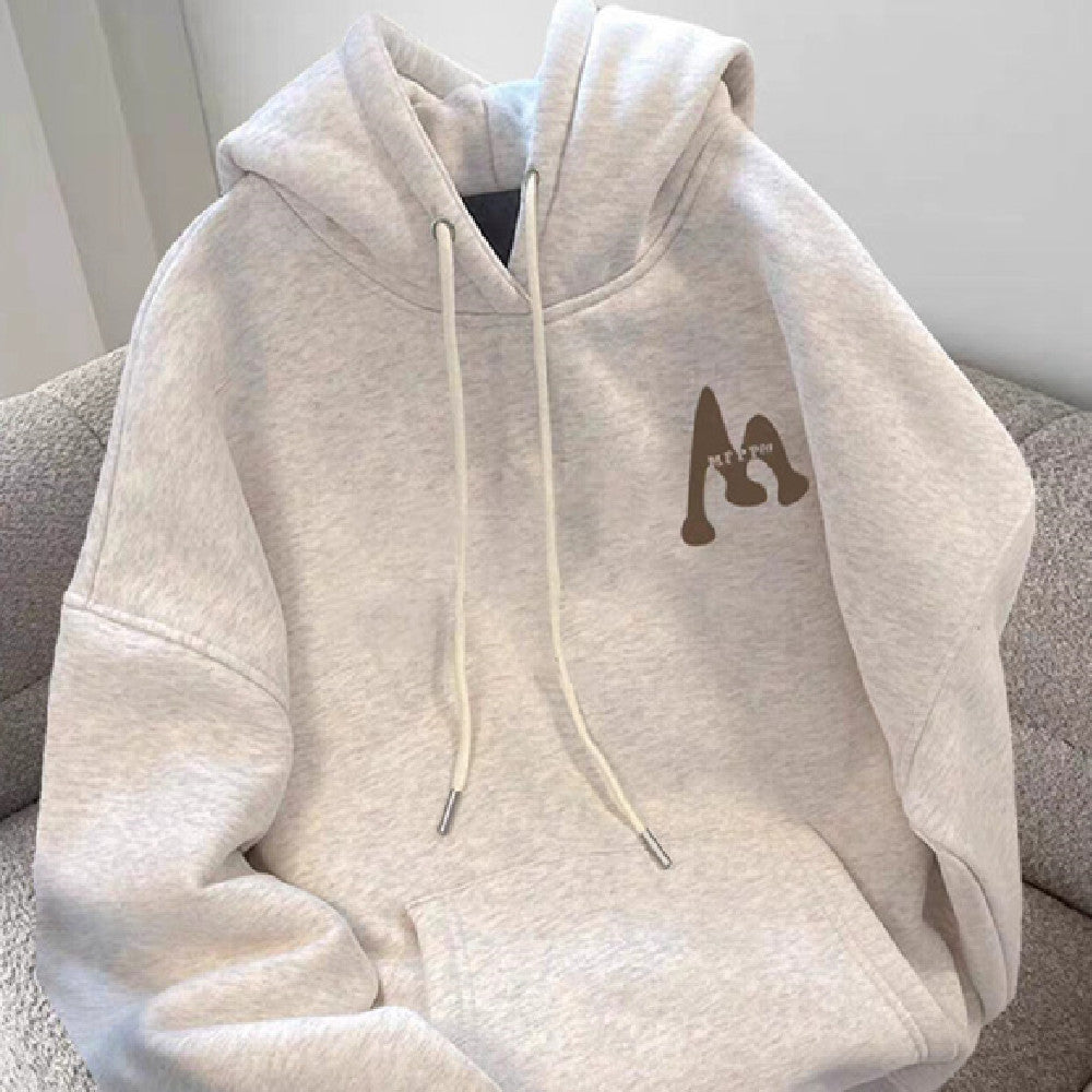 Retro Fleece-Lined Hooded Sweatshirt for Women