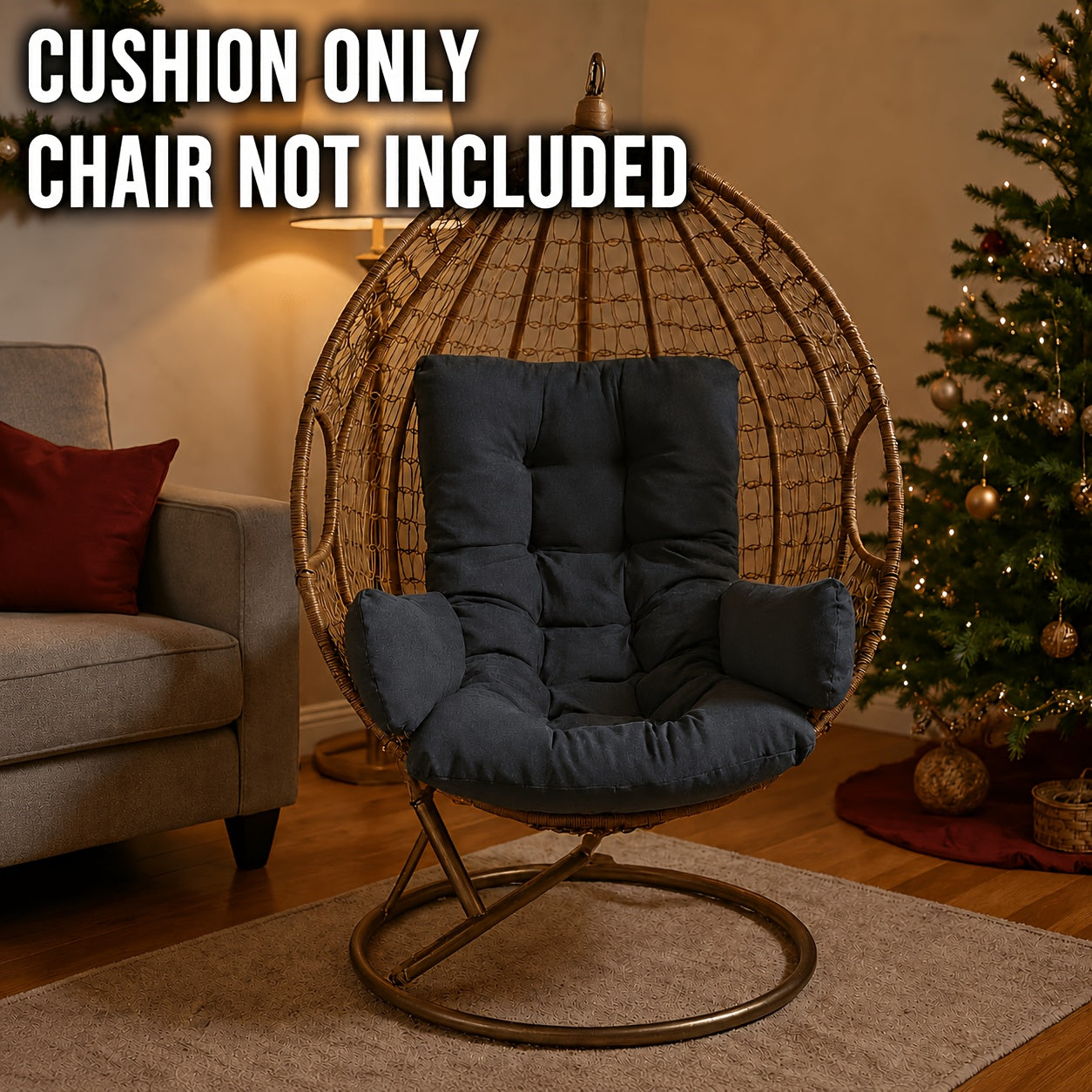 [Swing Chair Cushion] Bohemian Style Swing Chair Cushion with Armrests- Heavy Duty All Weather Indoor/Cushion, Dark Gray/Light Gray, Soft Filling Hanging Chair, Balcony, Garden, Patio Furniture(Compatible with Hammock, Pillow Not Included), Patio Cushion