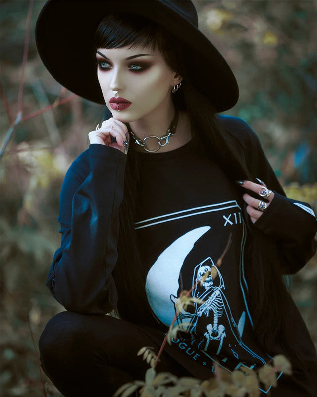 Gothic Dark Moon Letter Print Oversized Punk Sweater