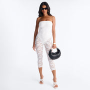 Women's Lace Strapless Sheer Jumpsuit