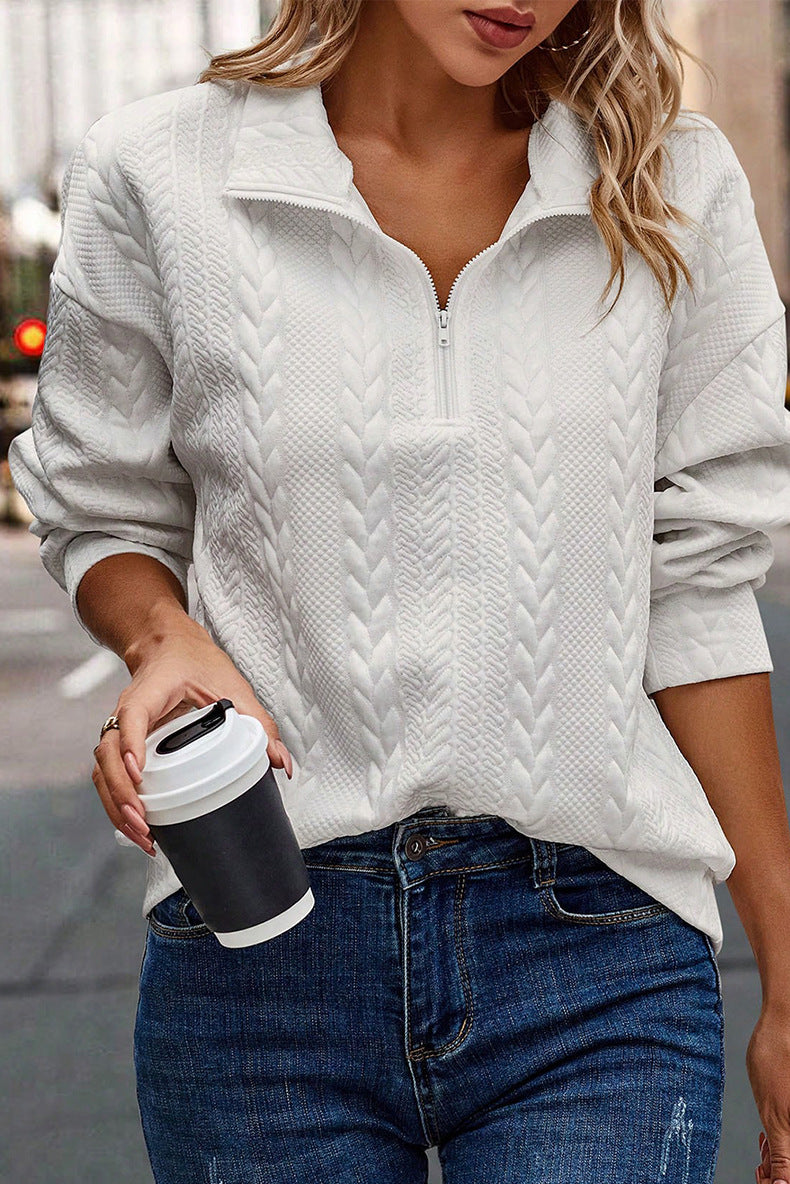 Chic Zip-Up Lapel Pullover Sweater