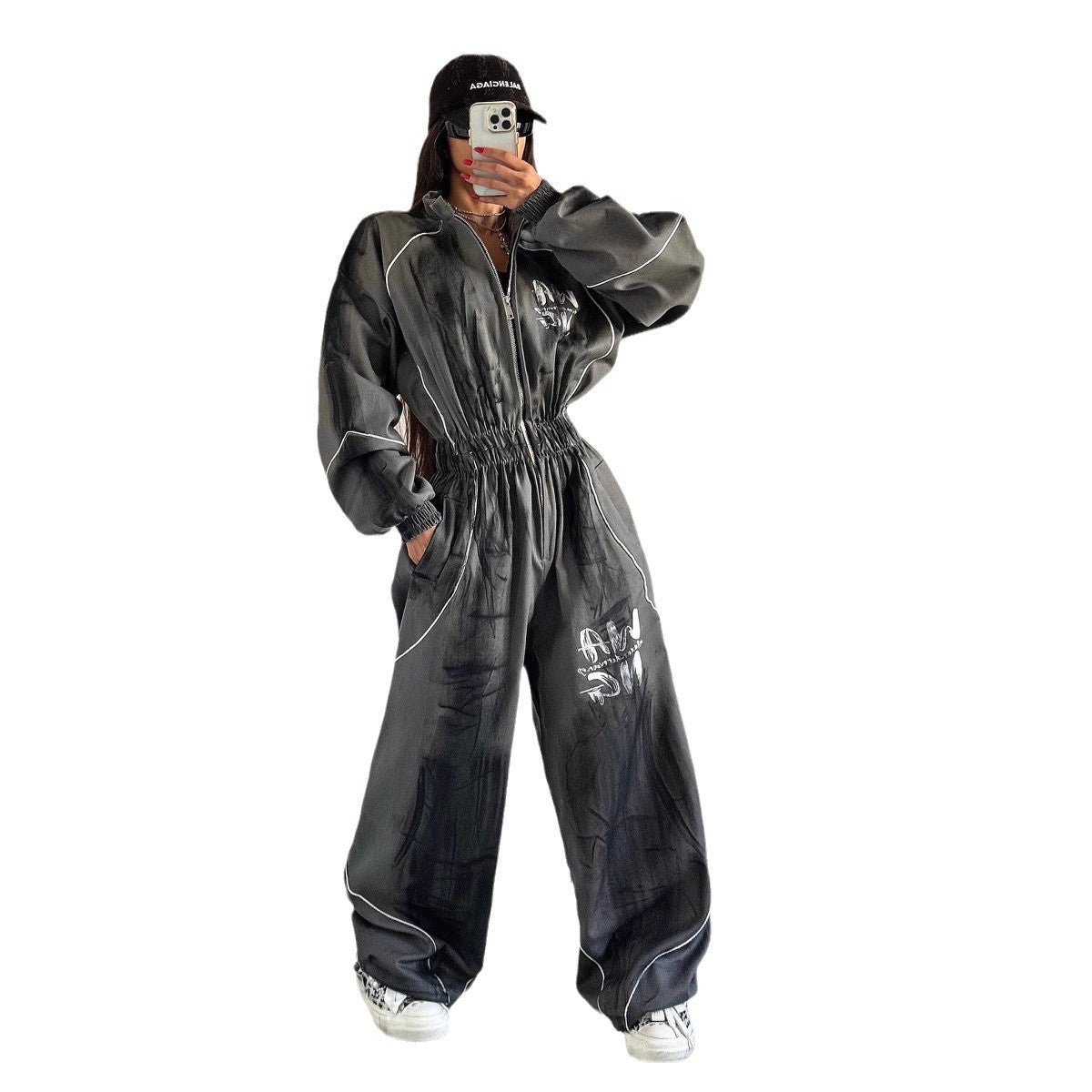 Women's Street Hip-hop Washed Graffiti Brushed Jumpsuit