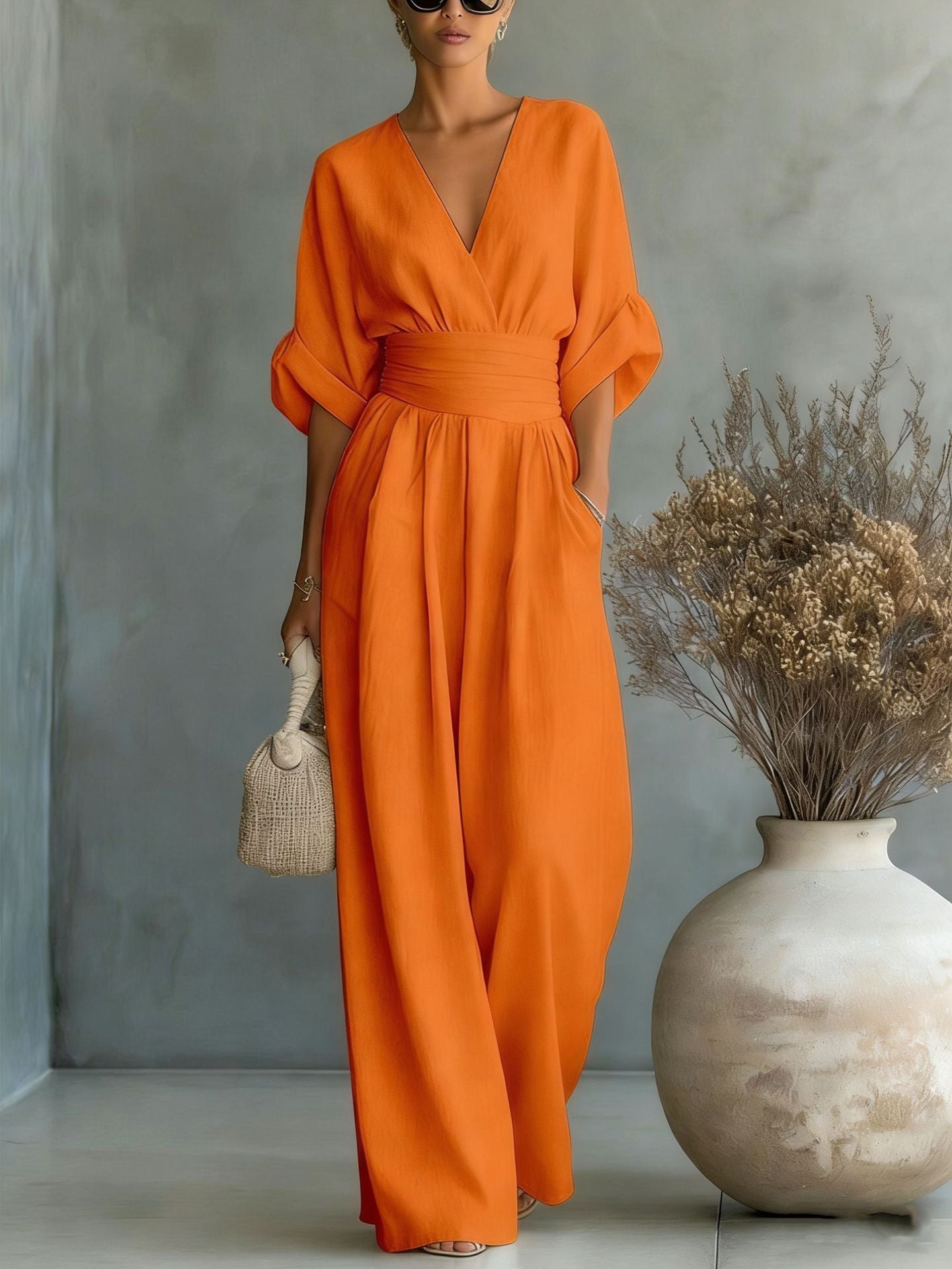 Women's Casual V-Neck Wide-Leg Summer Jumpsuit