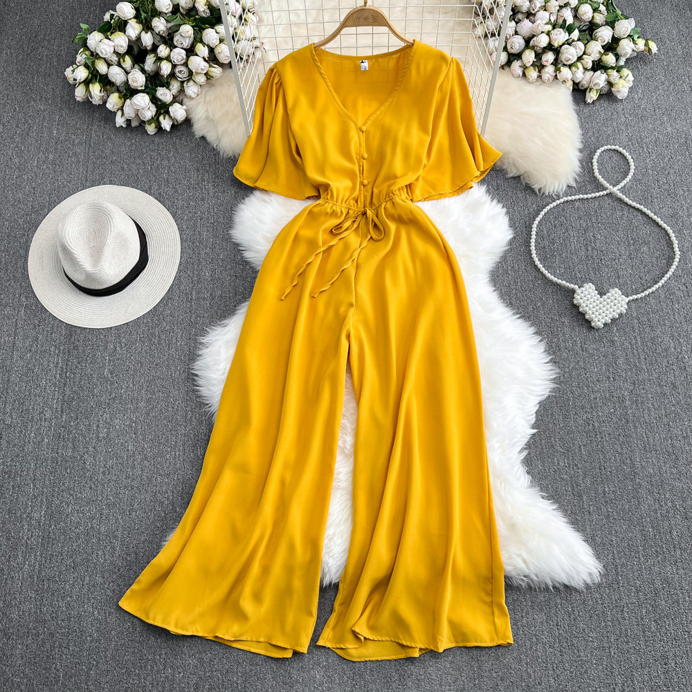 Chic Flared Sleeve High-Waist Casual Jumpsuit