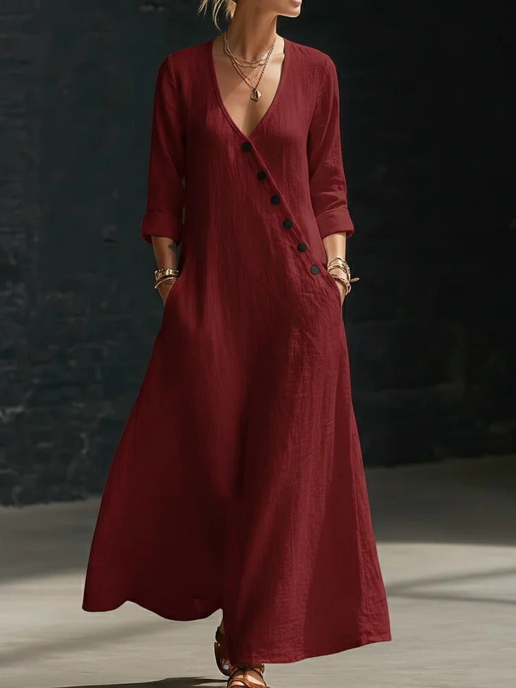 Womens Fashionable Casual Long-sleeve Button-down Dress