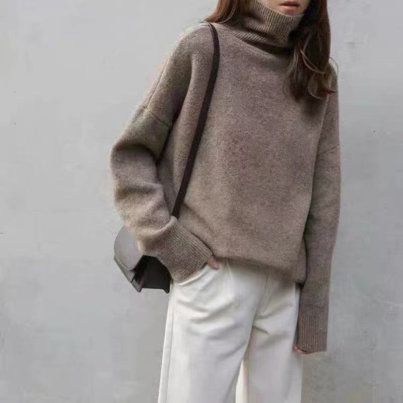 New Relaxed-fit Korean-style Cozy Knit Sweater with a High Neck