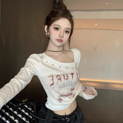 Autumn Inner Retro Slim Diagonal Collar Short Top