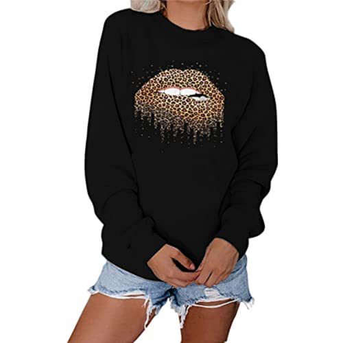 Leopard Lip Print Long Sleeve Casual Women's Sweater