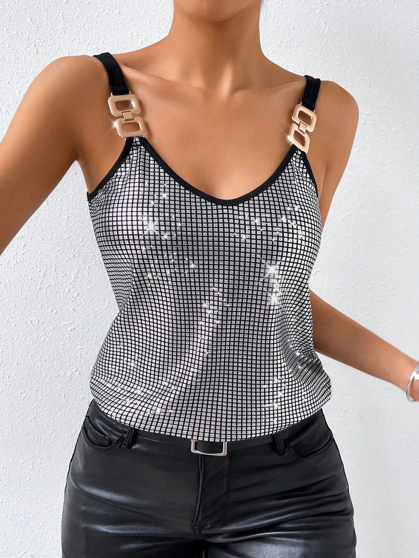 Summer Sequined Suspender Chain Vest Top Women's  Clothing