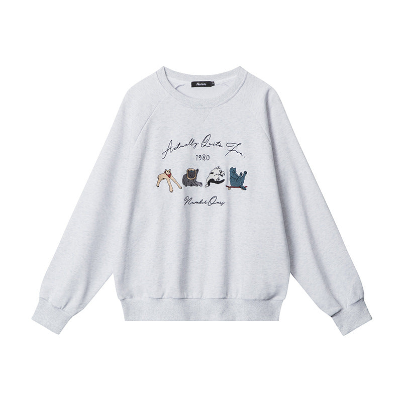 Retro Embroidered Round Neck Loose Long Sleeve Sweater