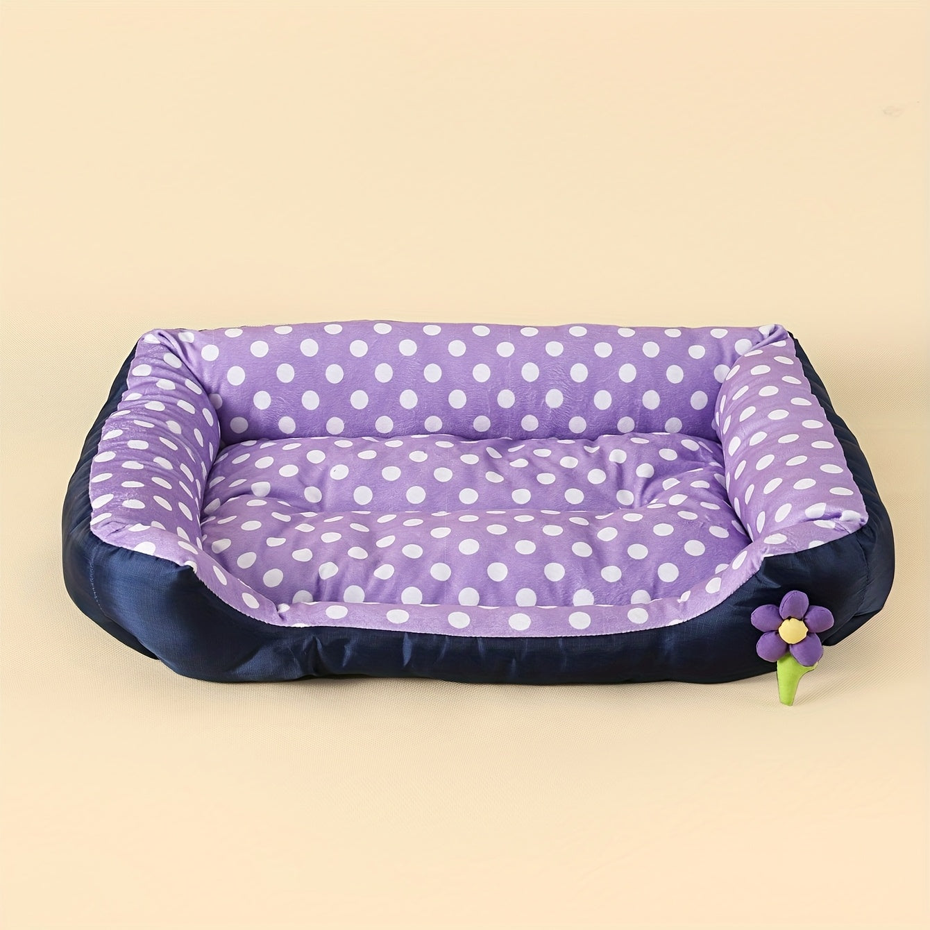 Winter Dog Bed, Cartoon 3D Flower Decor Pet House, Candy Color Polka Dot Square Cat Mat, Soft And Comfortable Fabric, Small To Medium Dog And Cat Bed - Available In 4 Colors: Purple/pink/blue/gray