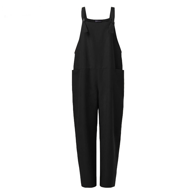 Women's Solid Color Pocket Suspenders One-Piece Trousers