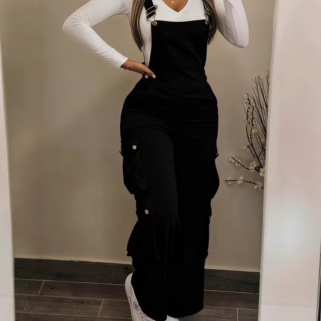 Retro Casual Workwear Pocket Jumpsuit