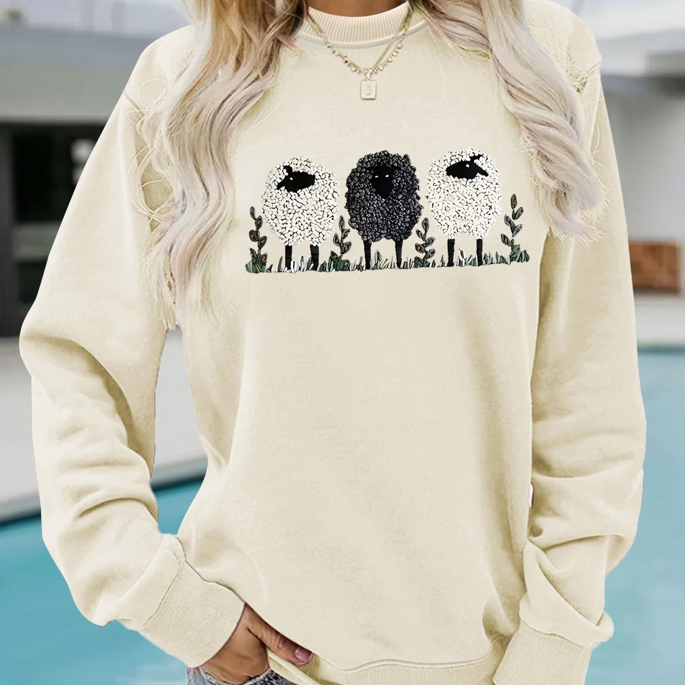 Chic Round Neck Printed Cashmere Pullover Sweater