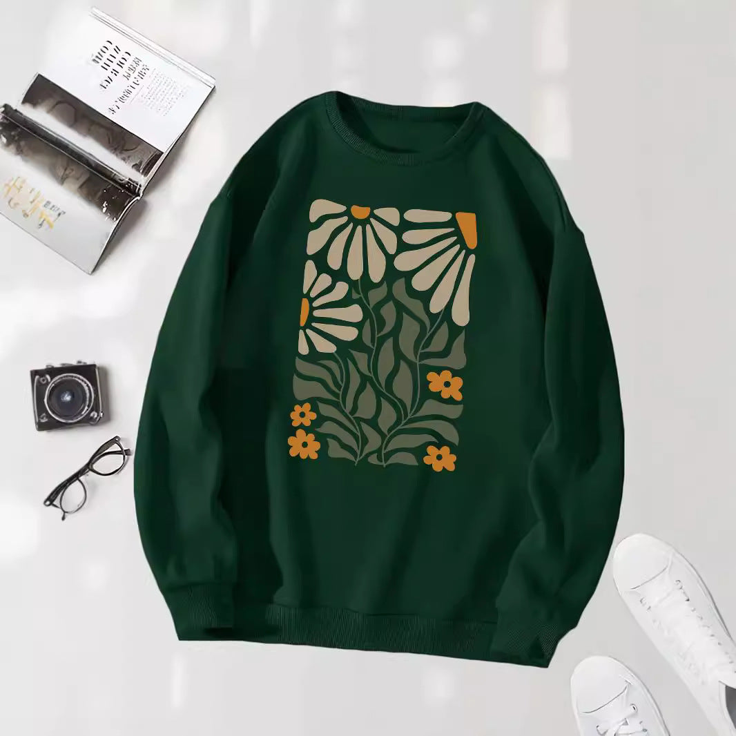 Floral Print Long Sleeve Pullover Knit Sweater