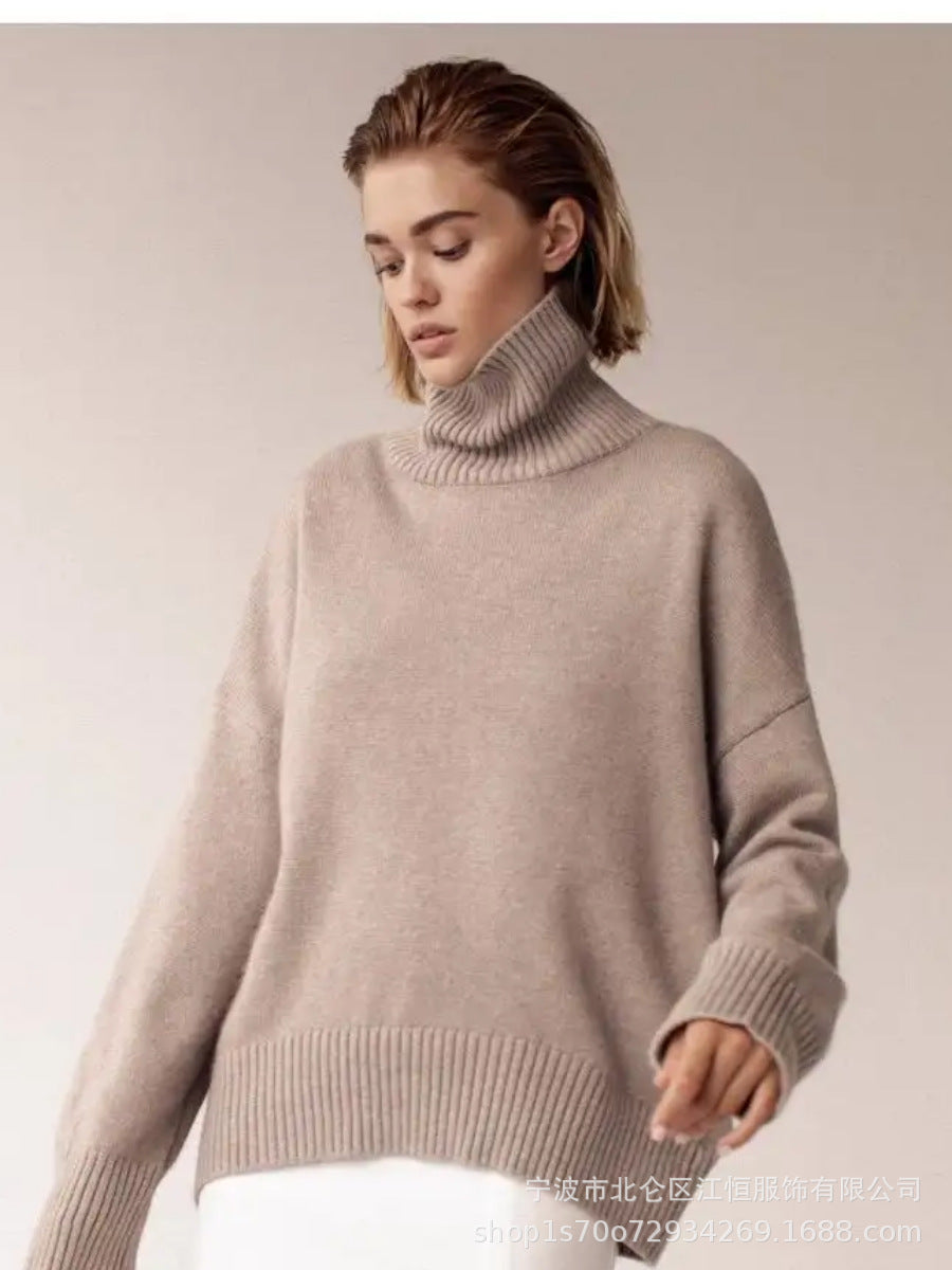 Autumn and Winter European and American Loose Basic Style Solid Color Pullover