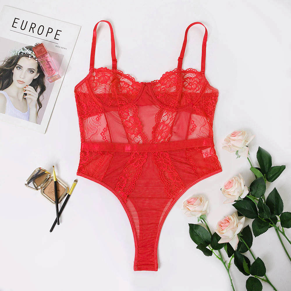Women's Sheer Lace-Trimmed Elegant Jumpsuit