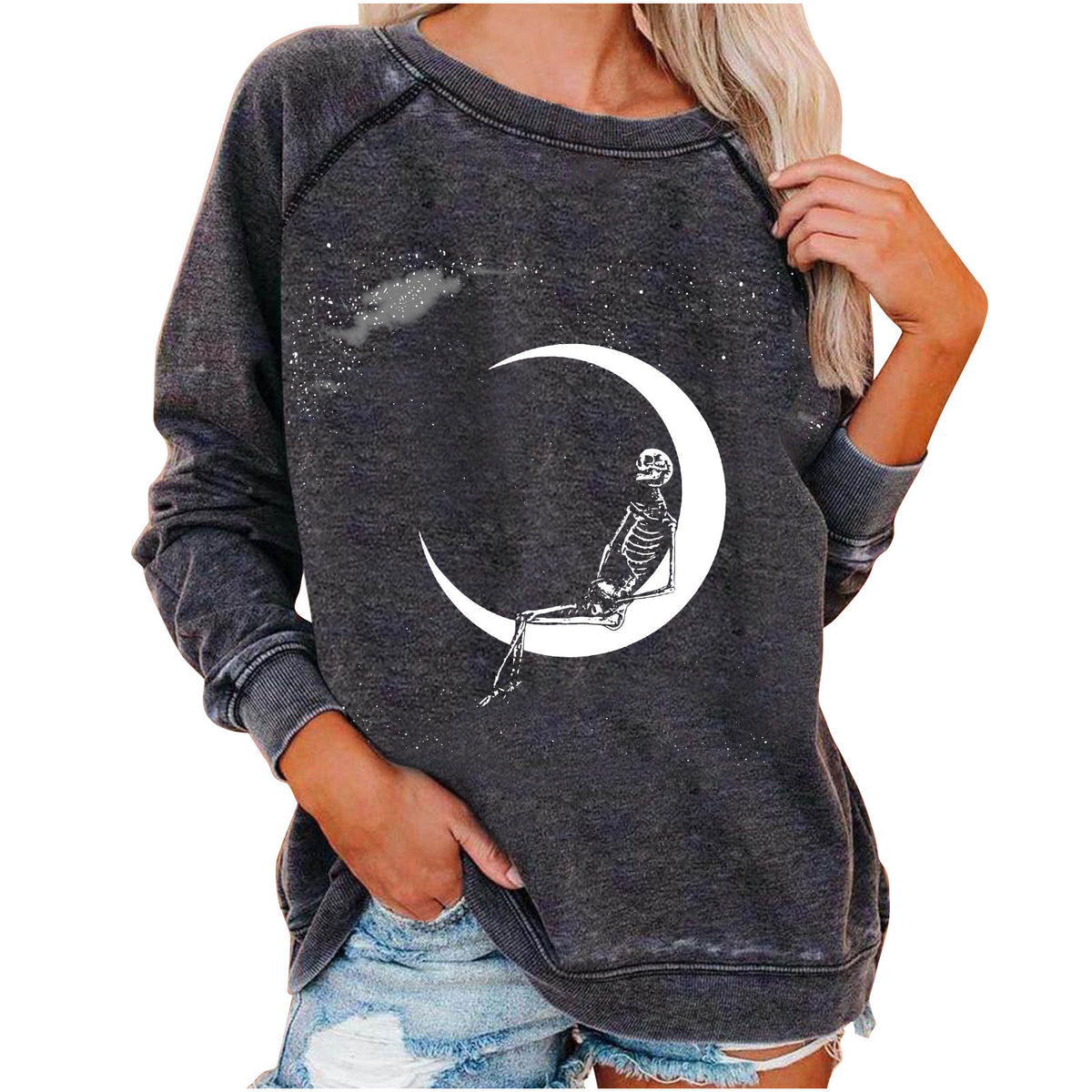 Women's Halloween Skull Graphic Sweatshirt