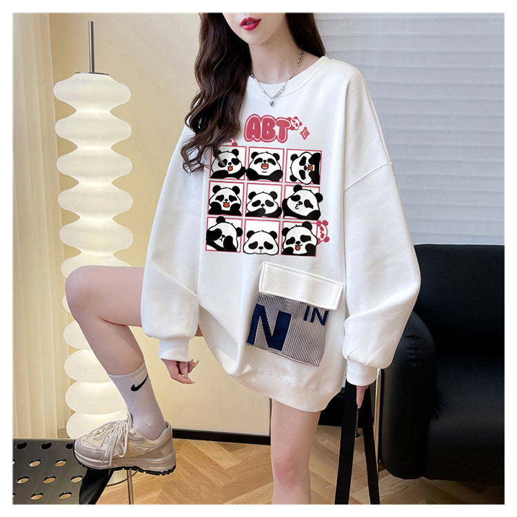 Plus Size Casual Round Neck Cotton Pullover Sweatshirt