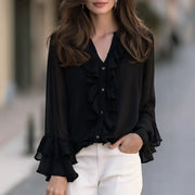 Retro Ruffled Collar Loose-Fit Blouse for Women