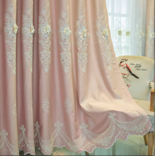Embroidered Curtain with Relief Design Blackout and Thickened Floor-length Curtain