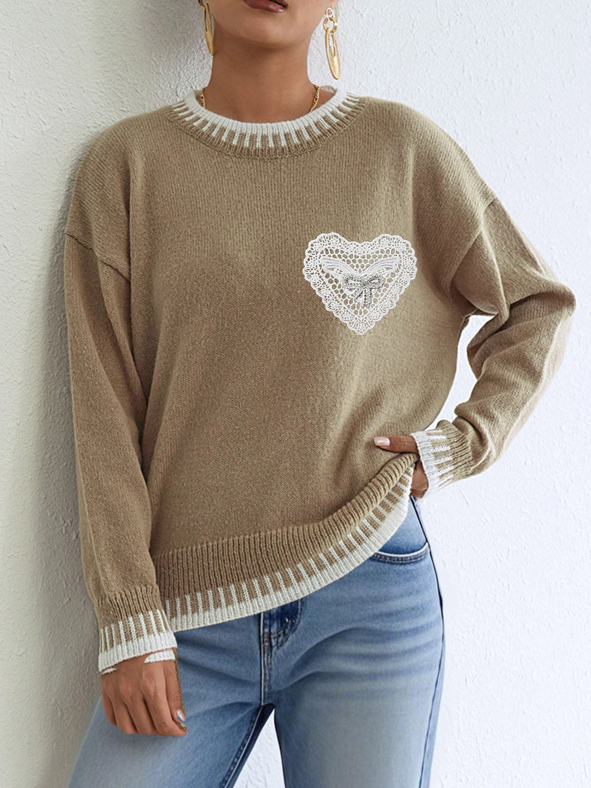 Women's Color Contrast Patchwork Pullover Loose Sweater