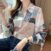 Womens Loose-fitting Long-sleeve Blouse