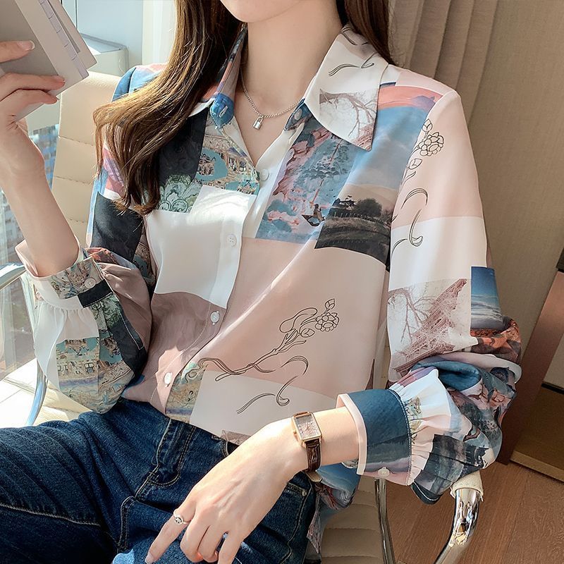Womens Loose-fitting Long-sleeve Blouse