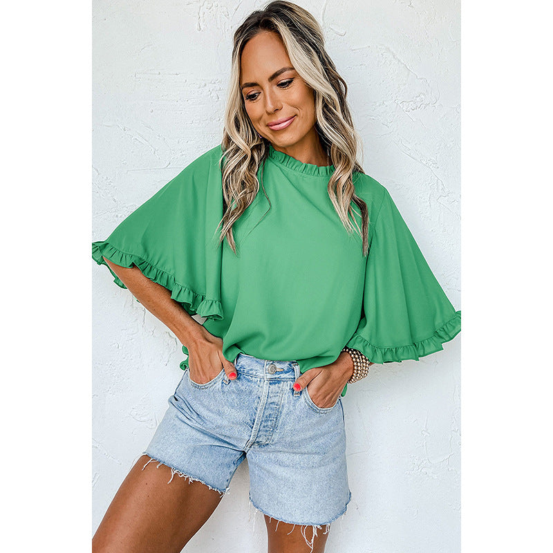 Women's Design Pleated Half Sleeve Loose All-match Chiffon Shirt