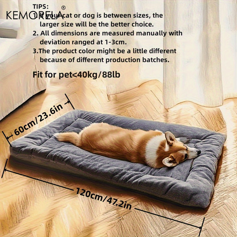 [Extra Large Plush Dog Bed] Kemorela Extra Large Plush Dog Bed Sofa | Thickened Super Soft Polyester Pet Mat For Small, Medium, And Large Dogs & Cats | Cute Rectangular Design With Headrest And Rai...