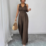 Elegant Backless Crossover Wide-Leg Jumpsuit