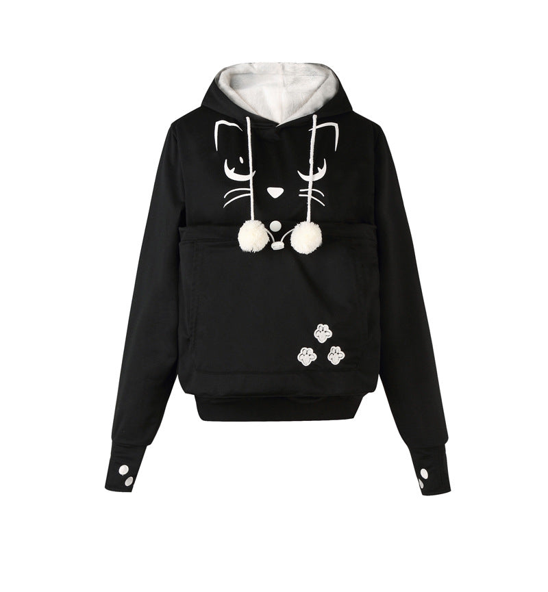Cute Cat Print Long Sleeve Casual Hooded Sweatshirt