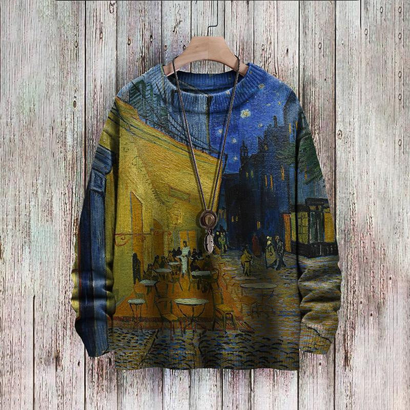 Women's Abstract Print Drop-Shoulder Casual Pullover Sweater