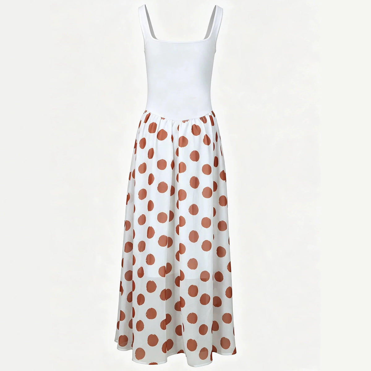 Polka Dot Chiffon Waist-Cinching Strapless Midi Dress