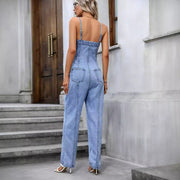 Women's Trendy Backless Denim Sling Jumpsuit