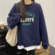 Versatile Fake Two-piece Round Neck Top Inner Sweater