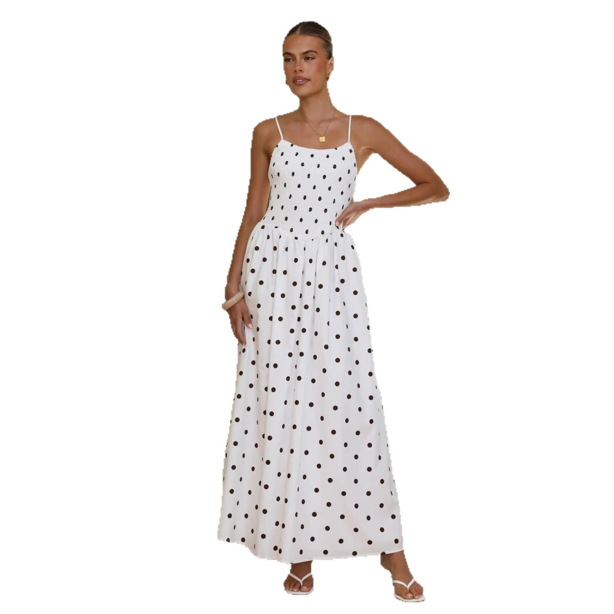 Womens Printed Waist-cinching Strap Maxi Dress