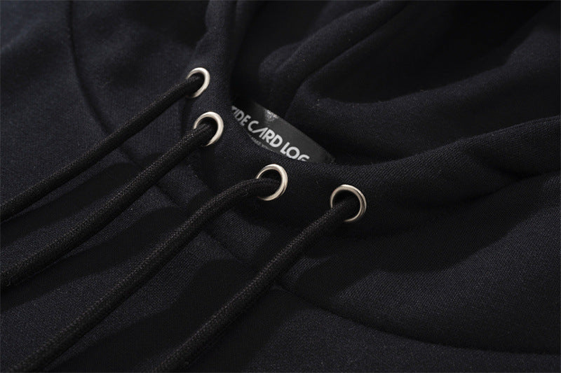Retro Fleece Zip Hoodie with Drawstring & Pockets