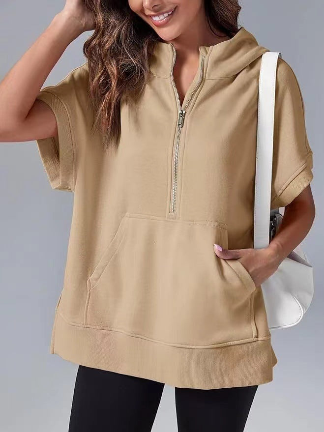 Women's Short-Sleeve Hooded Pullover Sweater