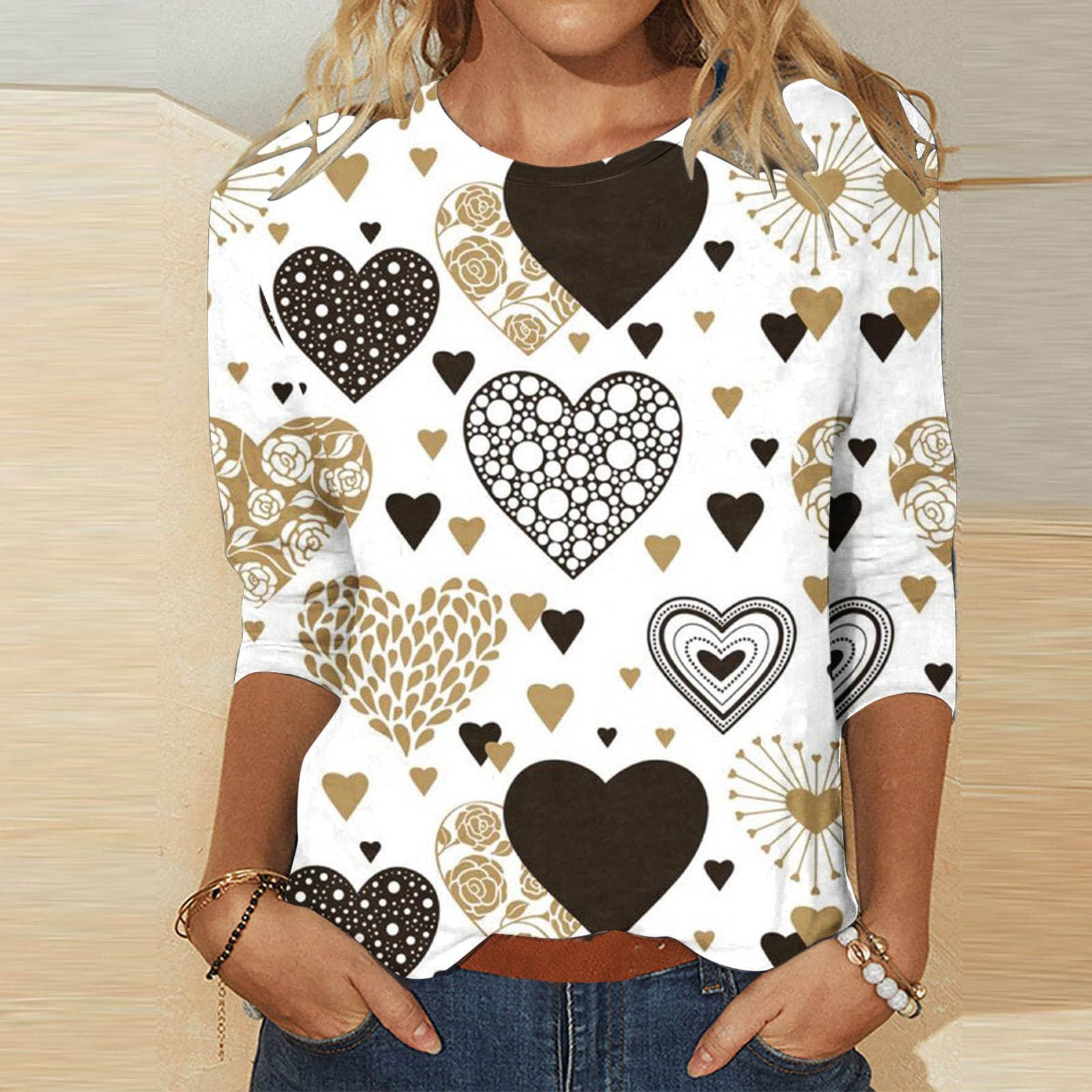 Valentine's Heart Print Casual Crew Neck T-Shirt