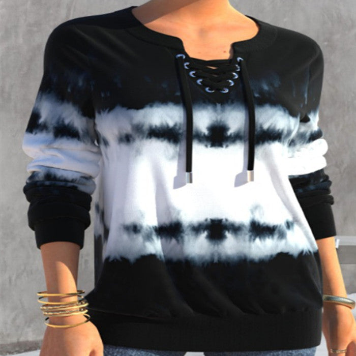 Gradient Print Loose Long Sleeve Fashion Sweater