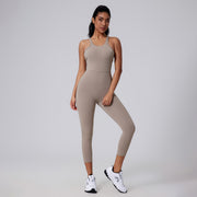 Female Bare Haired V-Back Yoga Jumpsuit With Beautiful Back