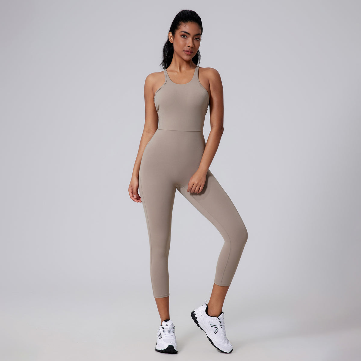 Female Bare Haired V-Back Yoga Jumpsuit With Beautiful Back
