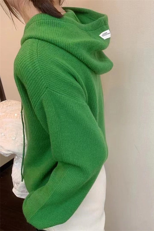 Casual and Versatile Women's Cashmere Hooded Knit Sweater