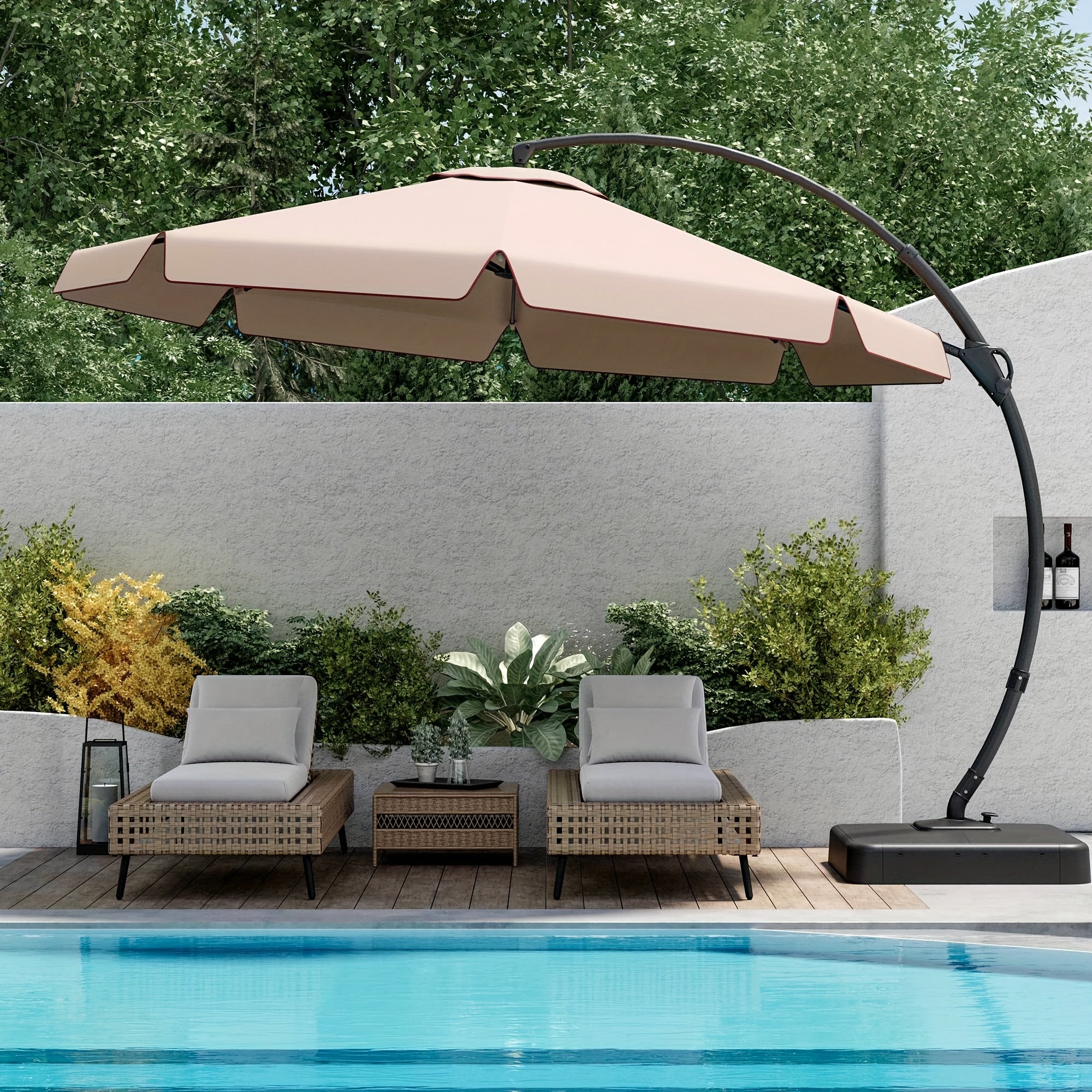 LAUSAINT HOME Outdoor Patio Umbrella, 12ft Deluxe Curvy Cantilever Umbrella Heavy Duty Offset with 360° Rotation Base for Market, Pool, Garden, Backyard, Deck (Beige)