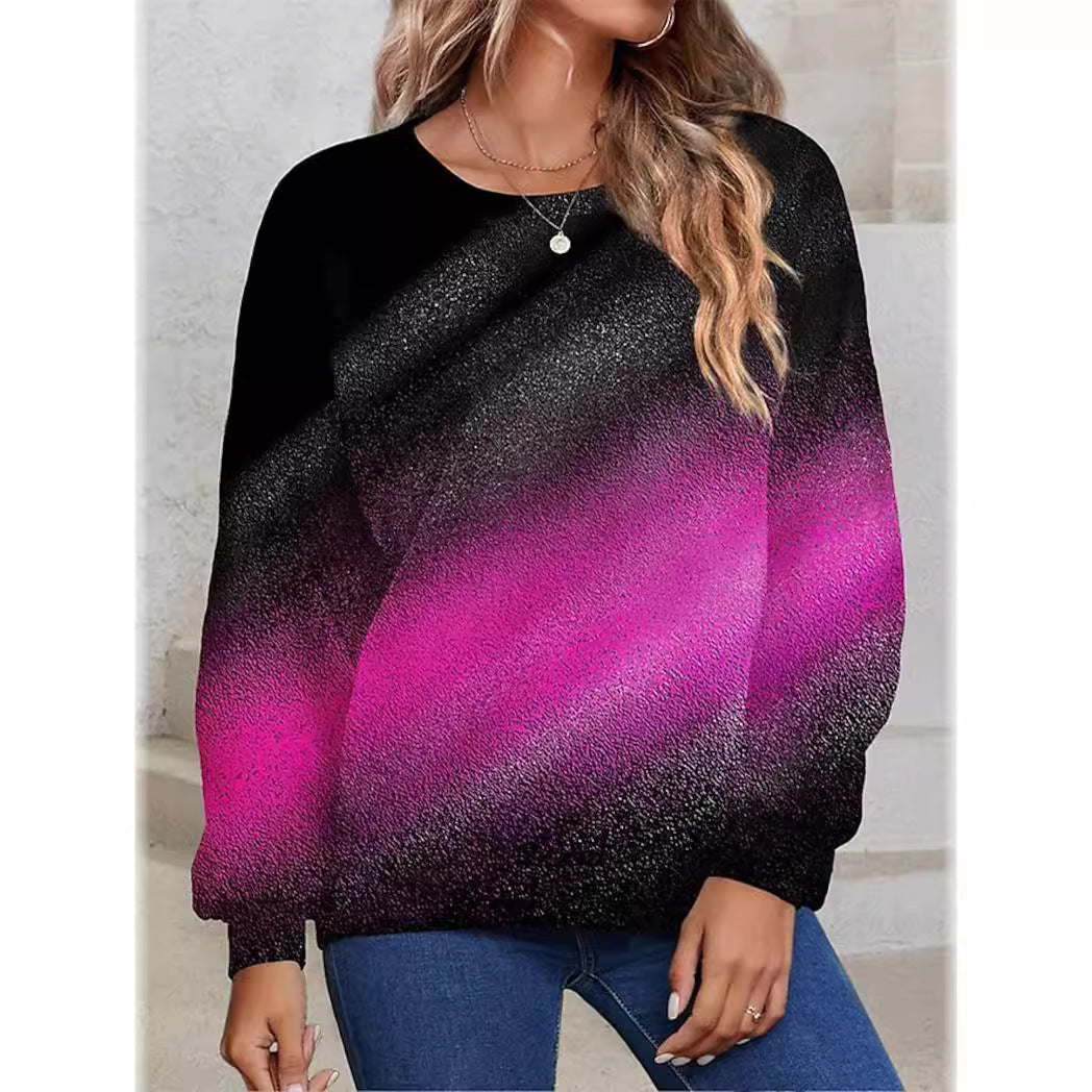 Gradient Sequin Long Sleeve Loose Sweatshirt for Women