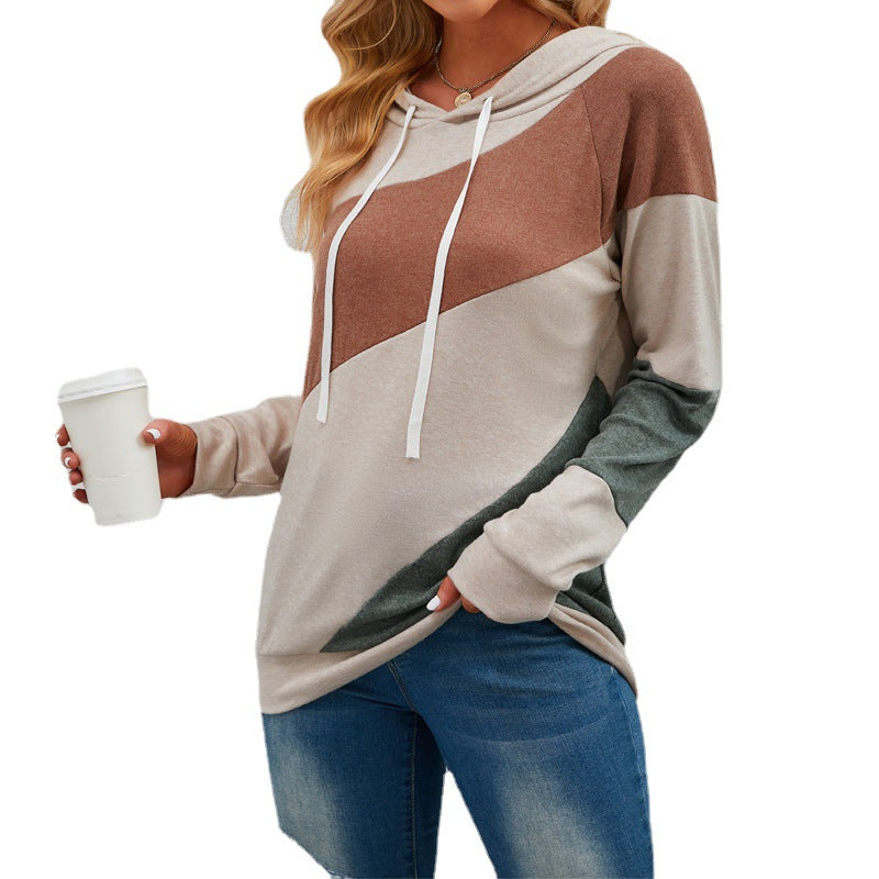 New Ins Personality Contrast Panel Loose Hooded Sweatshirt